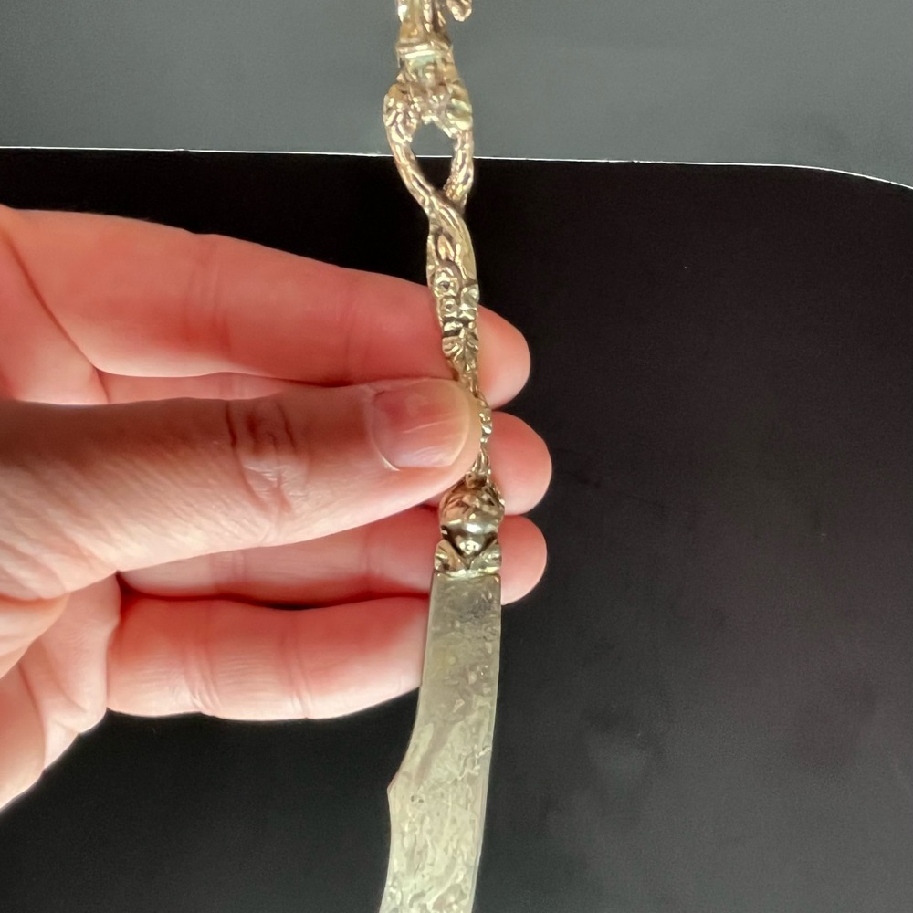 Italy Butter Knife Collectible Silverplate Italy Ornate Figure On Handle Vintage